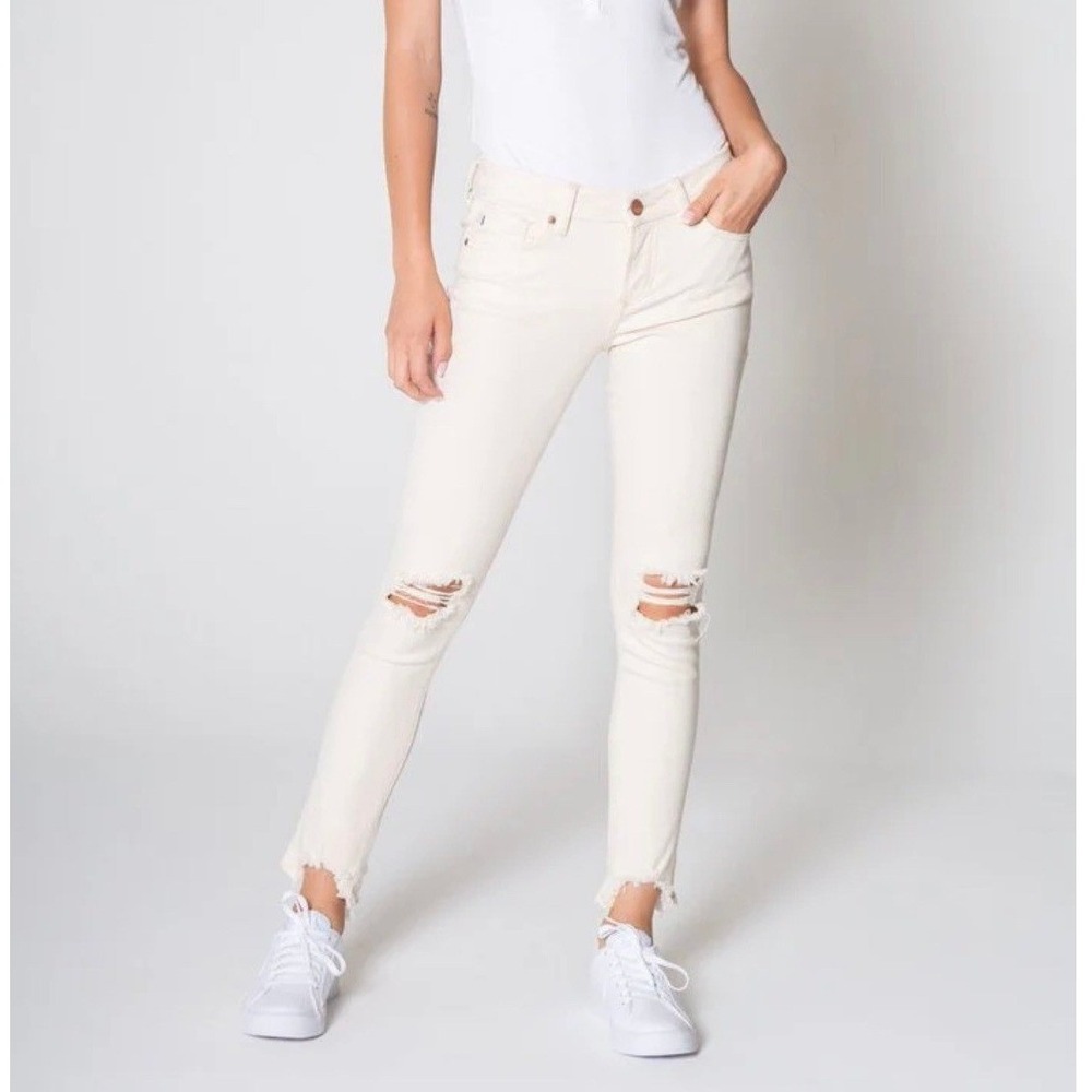 Dear John‎ Gisele High Rise Skinny Jeans Off White Distressed Raw Hem Size 29